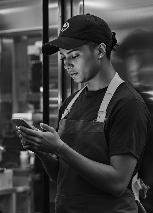 A check-in photo taken at the kitchen door